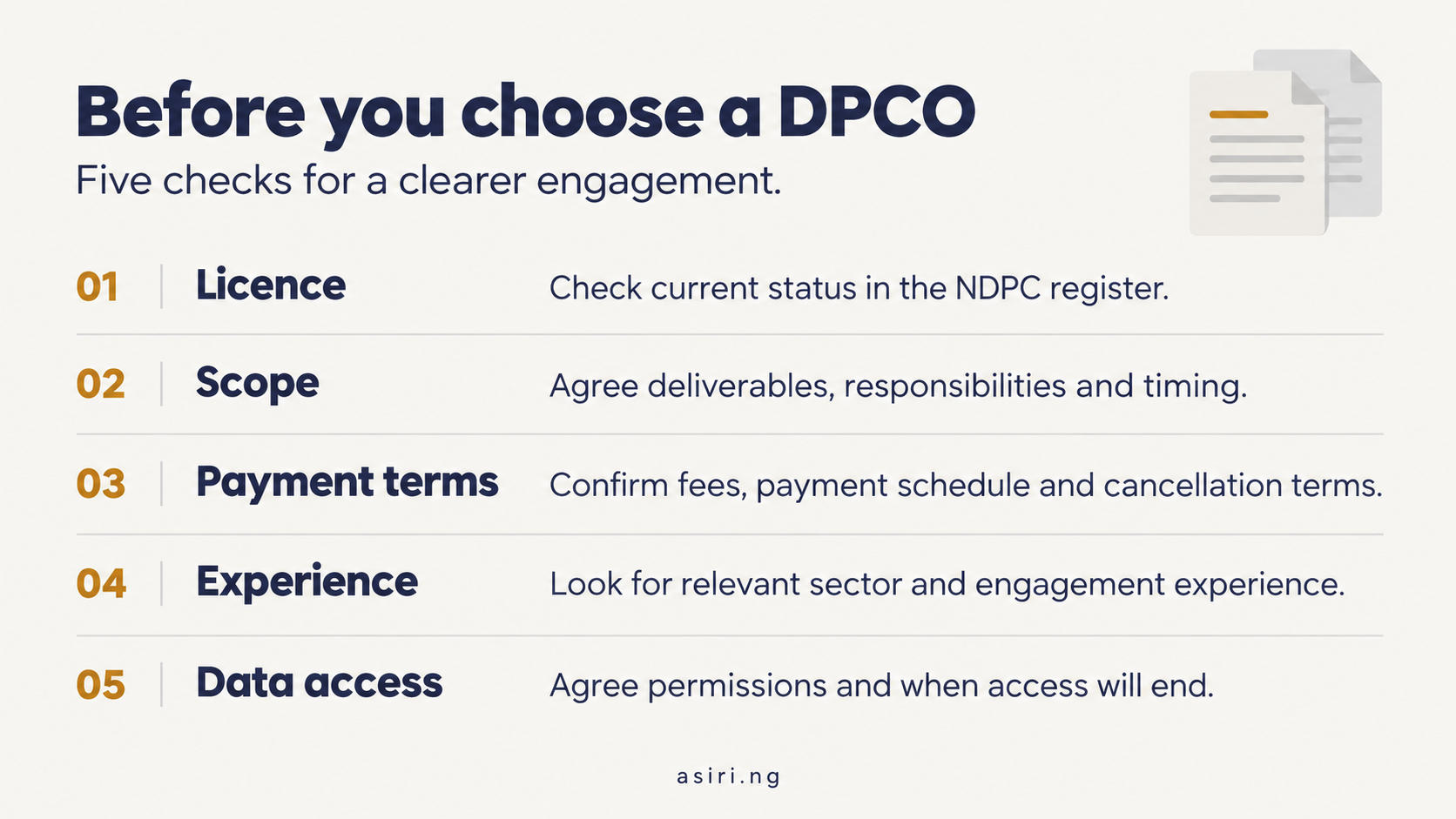 ive checks before choosing a DPCO